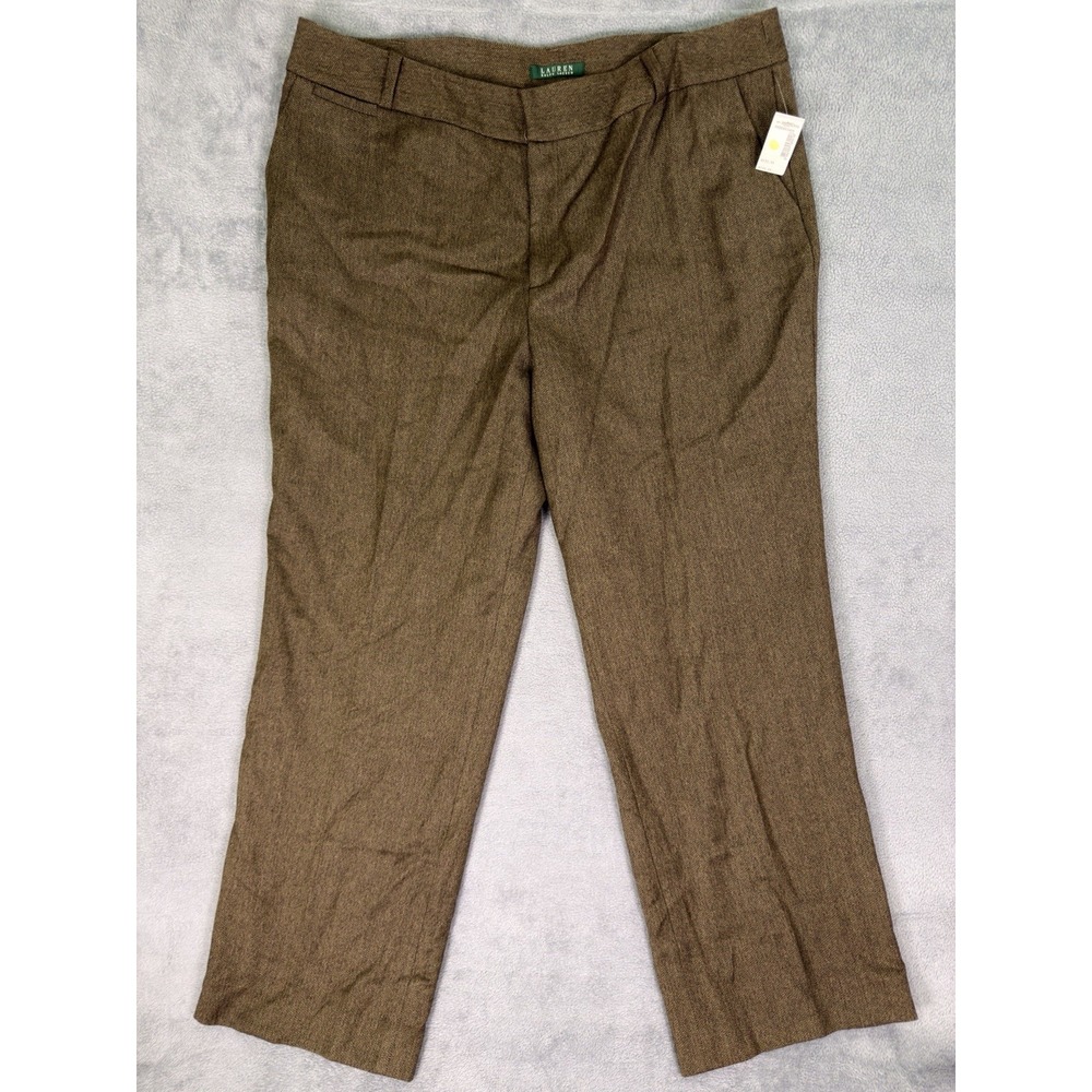 New Lauren Ralph Lauren Pants Womens 18W Plus Brown 100% Wool Lined Wide Leg VTG